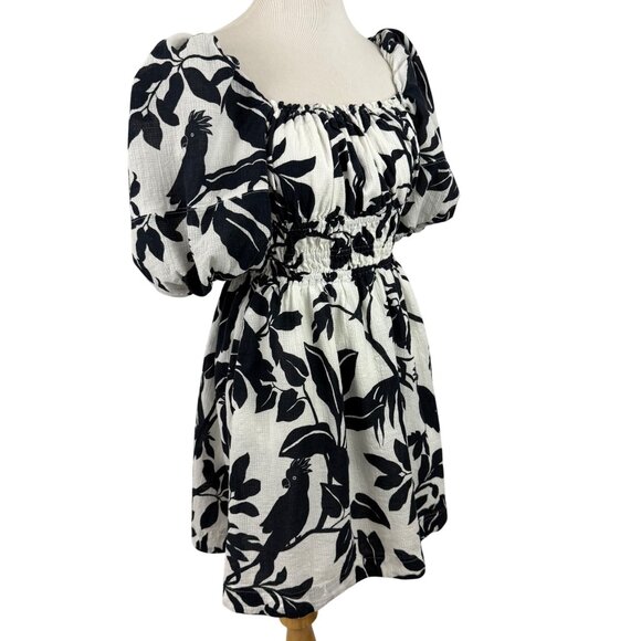 Maeve By Anthropologie Dress Women's Small Puff Sleeve Mini Back Bow Bird Print - Picture 13 of 16